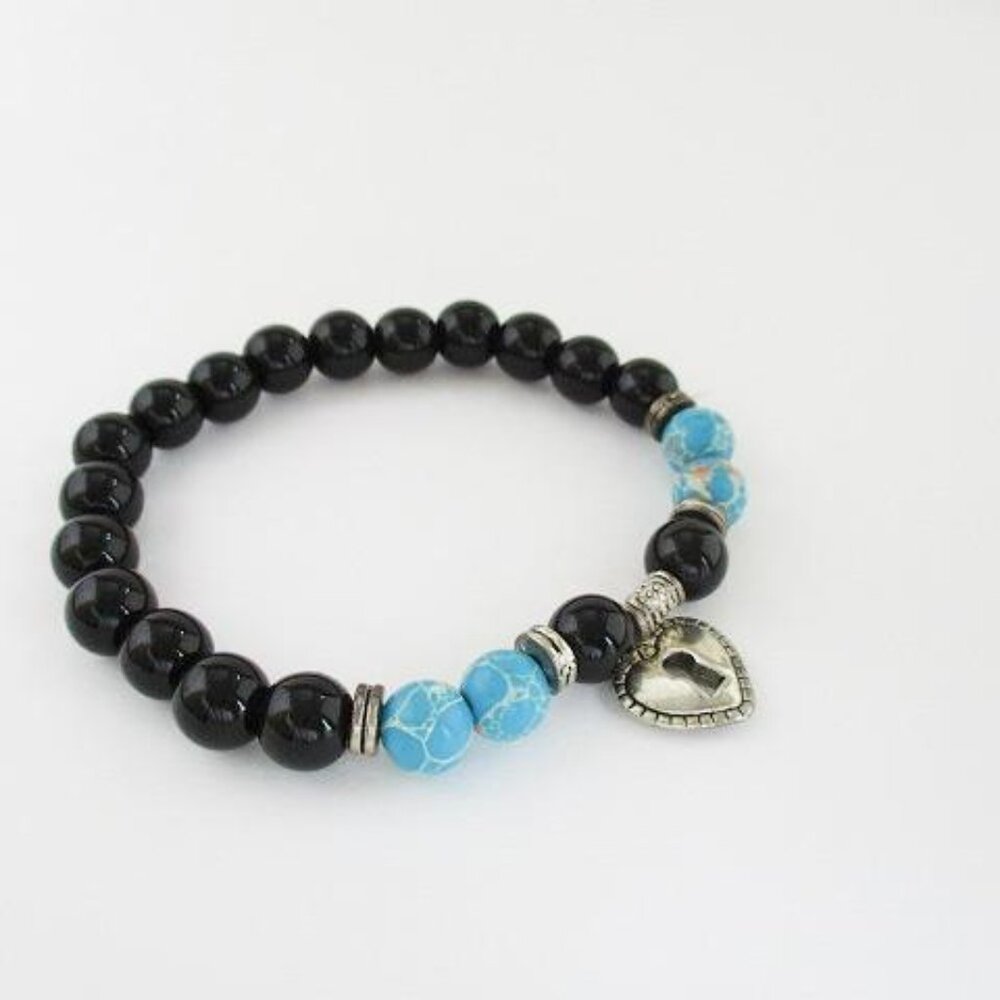 Macy's Howlite and Onyx Bead Stretch with Heart Charm Bracelet